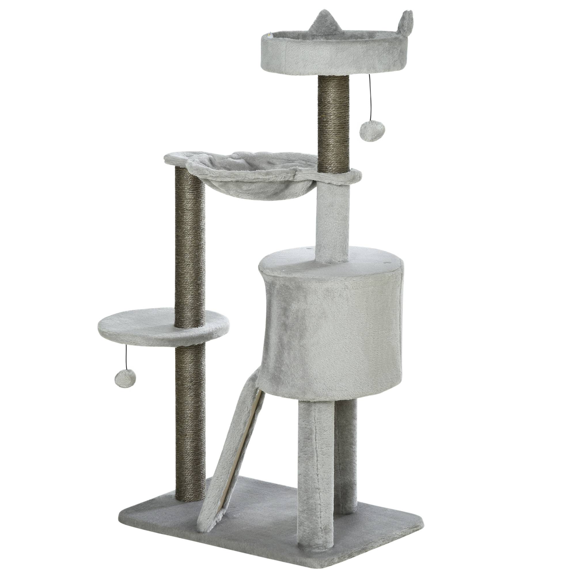 Arbre à chat PawHut, grotte, panier, hamac, jouets, 60 x 40 x 113 cm, gris clair - Image 2