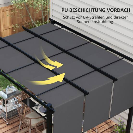 Pergola rétractable acier pour terrasse toile coulissante 3x3.5m gris foncé - ComfortXL Outdoor Living - Image 7
