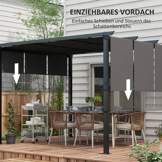 Pergola rétractable acier pour terrasse toile coulissante 3x3.5m gris foncé - ComfortXL Outdoor Living - Image 6