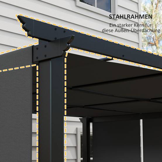Pergola rétractable acier pour terrasse toile coulissante 3x3.5m gris foncé - ComfortXL Outdoor Living - Image 8