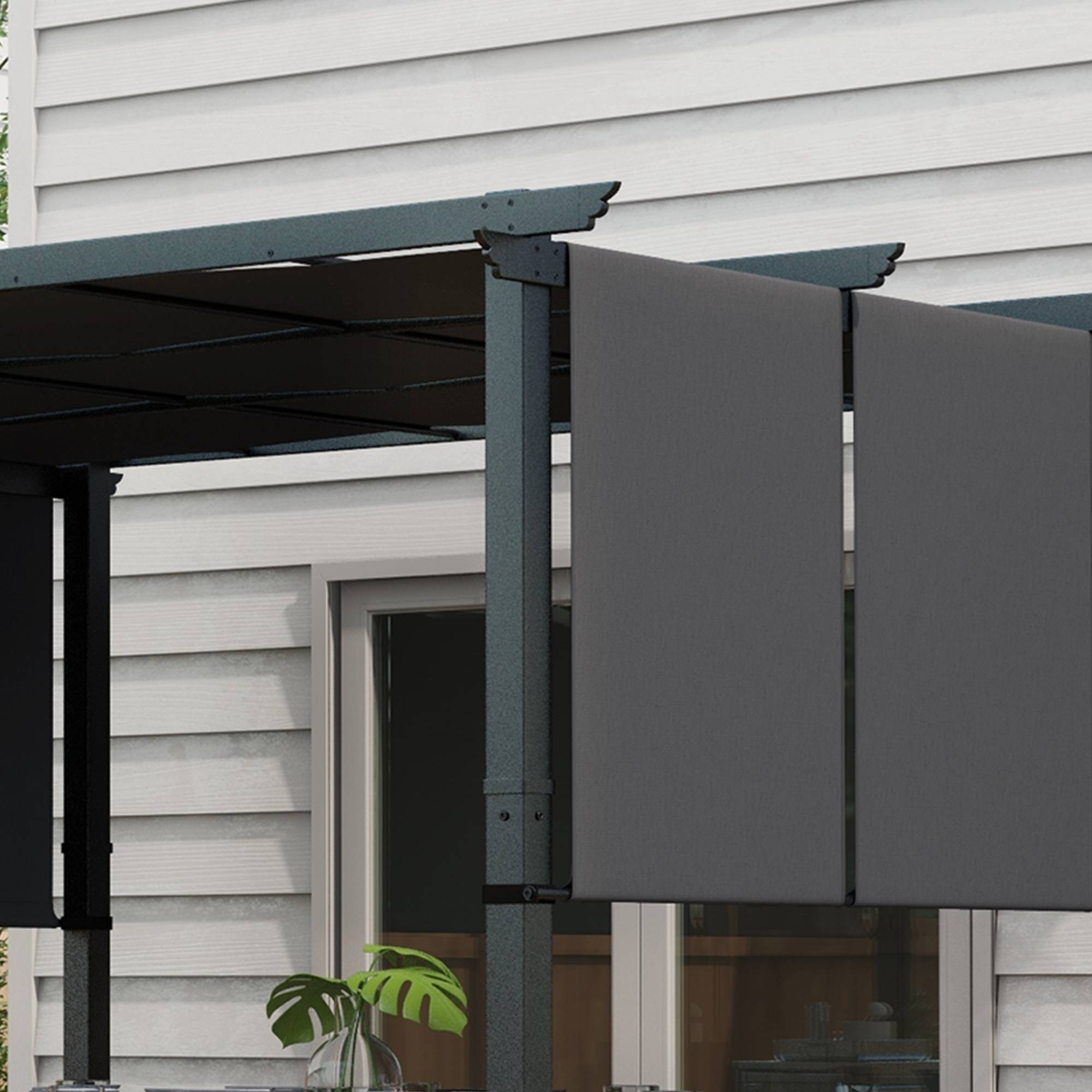 Pergola rétractable acier pour terrasse toile coulissante 3x3.5m gris foncé - ComfortXL Outdoor Living - Image 10