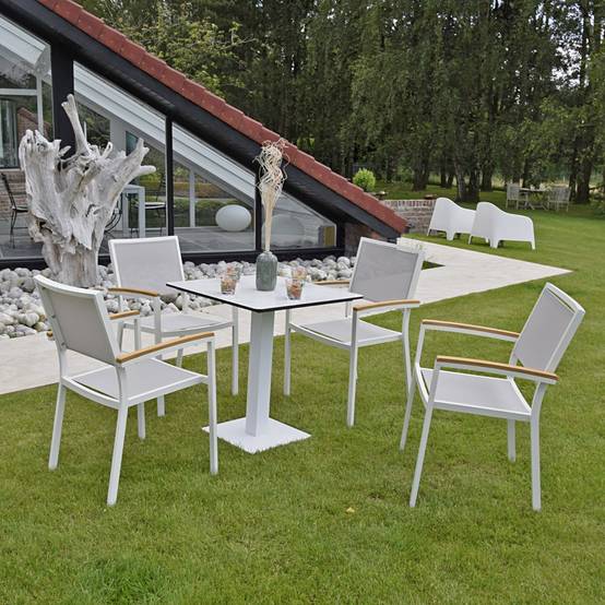 Fauteuil aluminium blanc et textilène gris clair Casablanca - Gecko Jardin - Imagen 4