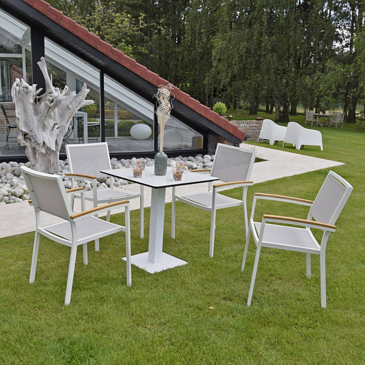 Fauteuil aluminium blanc et textilène gris clair Casablanca - Gecko Jardin - Imagen 4