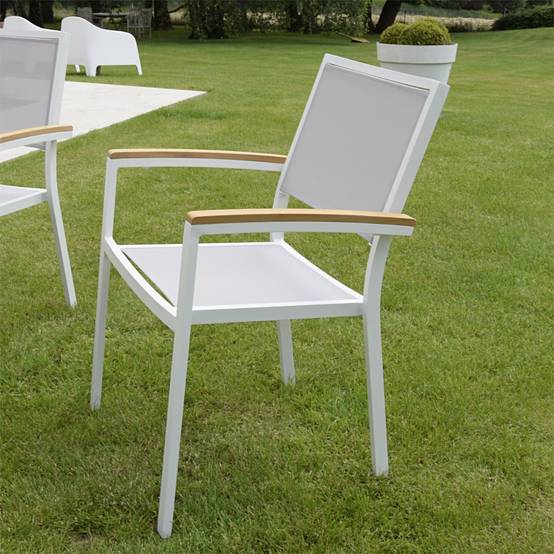 Fauteuil aluminium blanc et textilène gris clair Casablanca - Gecko Jardin - Imagen 1