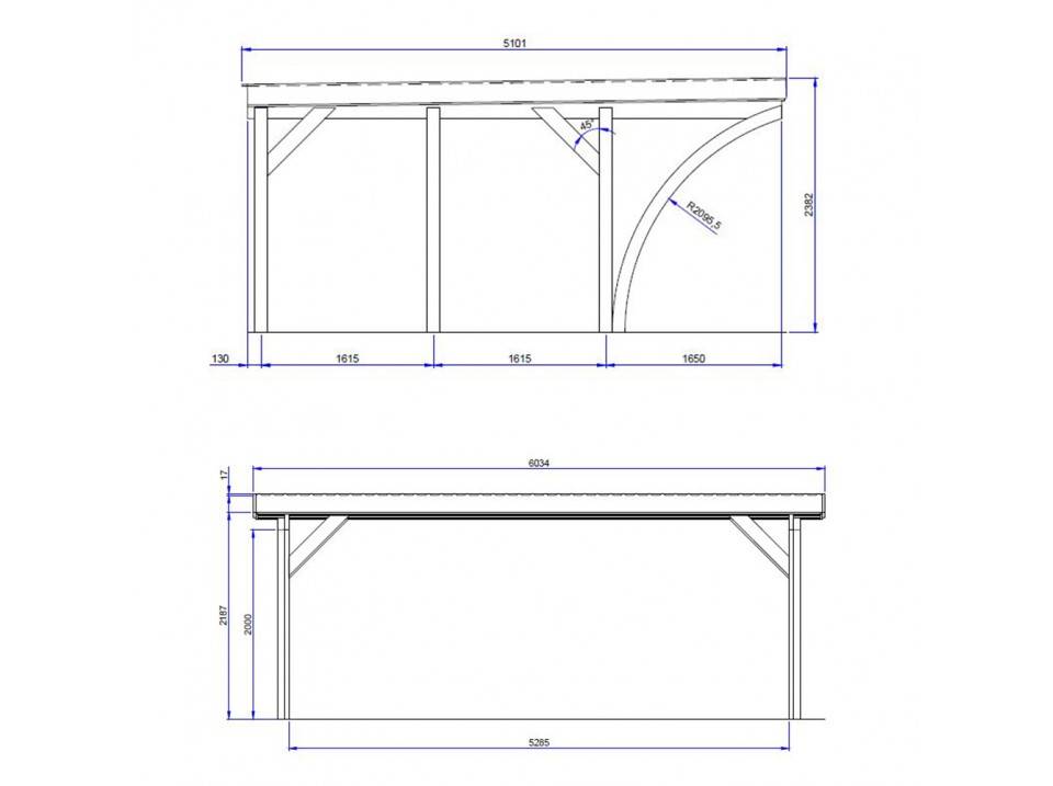 Carport Bois PALERME 2 Voitures - 510 x 603 - Abri pour Voitures - Bois des Regions Nordiques - Pin Traité Autoclave - Imagen 3