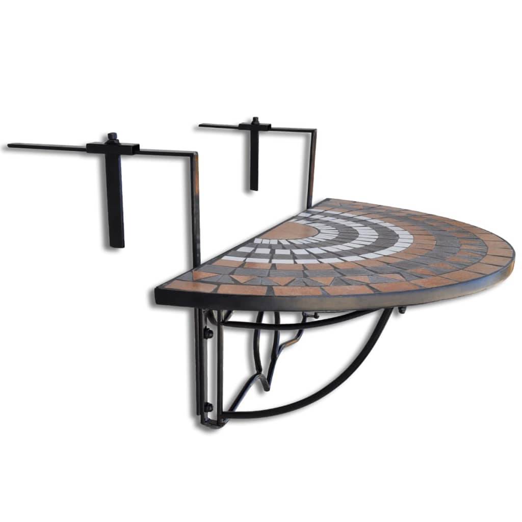 Table de jardin | Table suspendue de balcon Terre cuite et blanc Mosaïque - Image 3