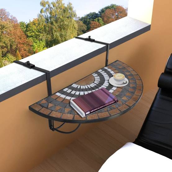 Table de jardin | Table suspendue de balcon Terre cuite et blanc Mosaïque - Image 2