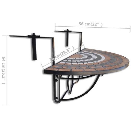 Table de jardin | Table suspendue de balcon Terre cuite et blanc Mosaïque - Image 6