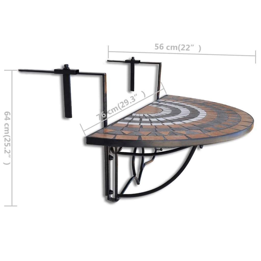 Table de jardin | Table suspendue de balcon Terre cuite et blanc Mosaïque - Image 6