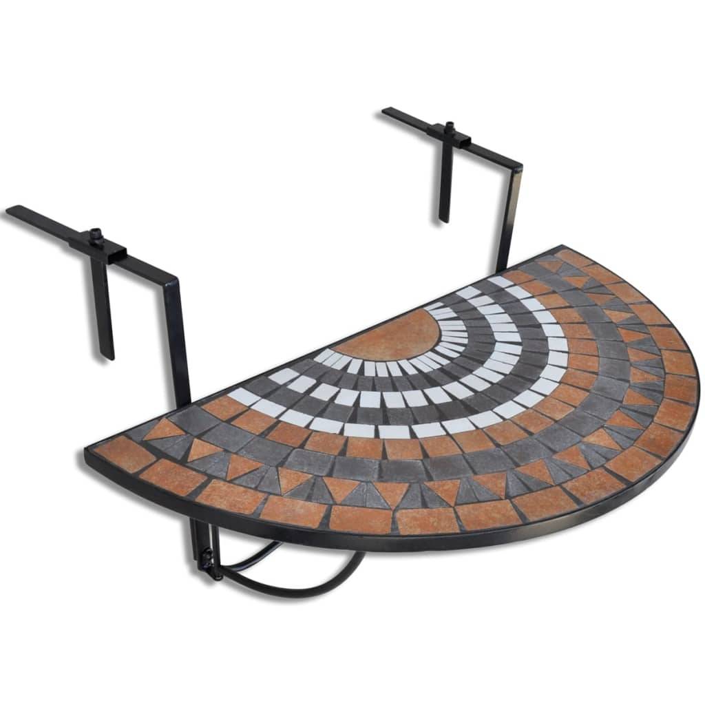 Table de jardin | Table suspendue de balcon Terre cuite et blanc Mosaïque - Image 1