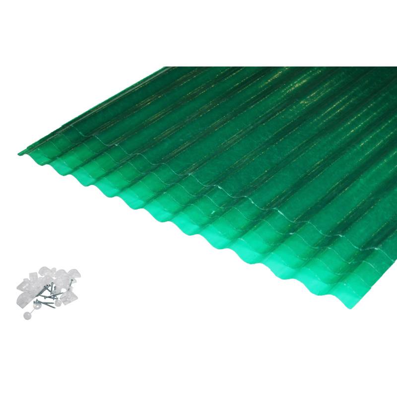 Lot 5 plaques POLYESTER PO 76/18 VERT + 5 kits de fixations - Coloris - Vert, Largeur - 90 cm, Longueur - 200 cm - Image 1