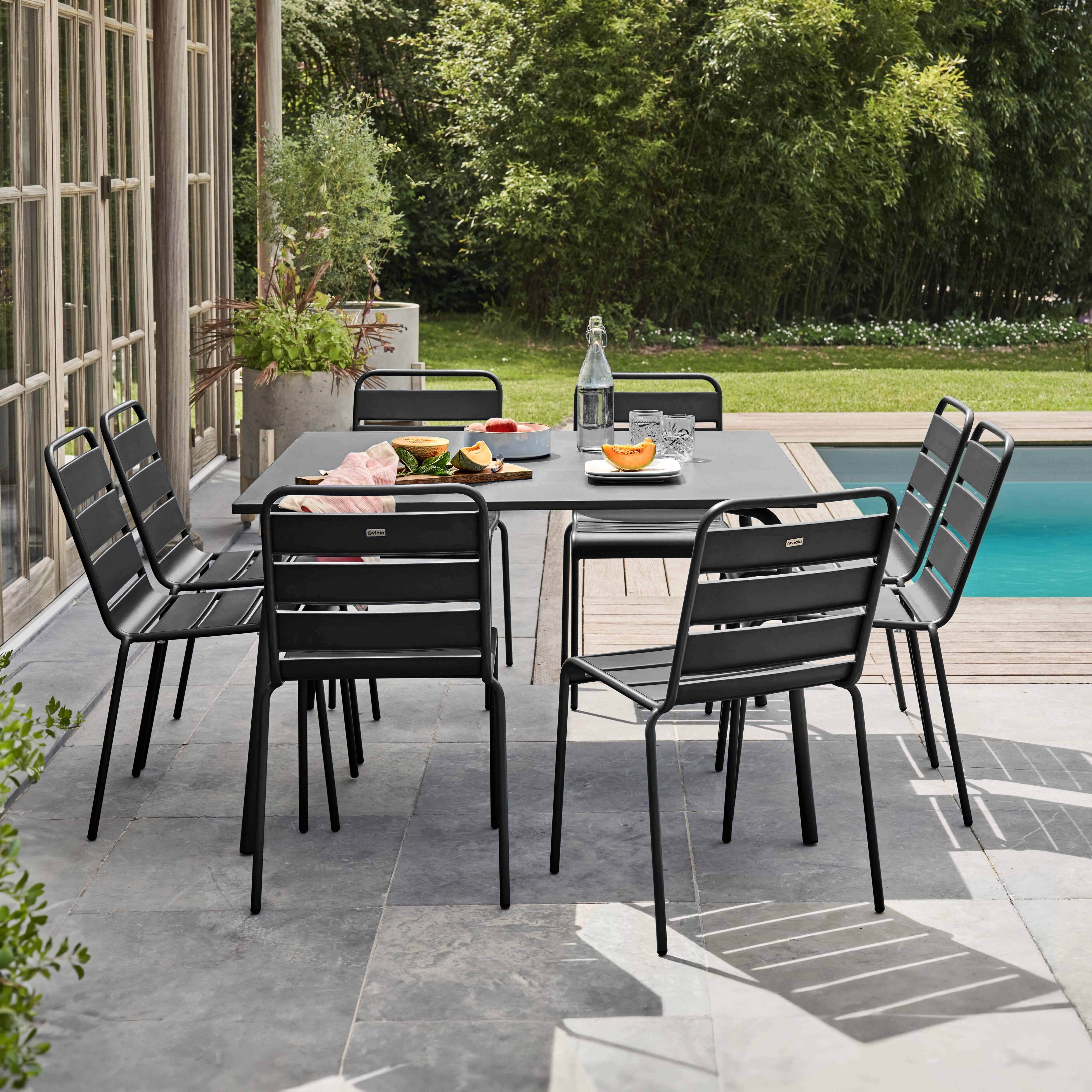 Oviala - Ensemble table de jardin et 8 chaises en métal gris Palavas - Oviala - Imagen 2