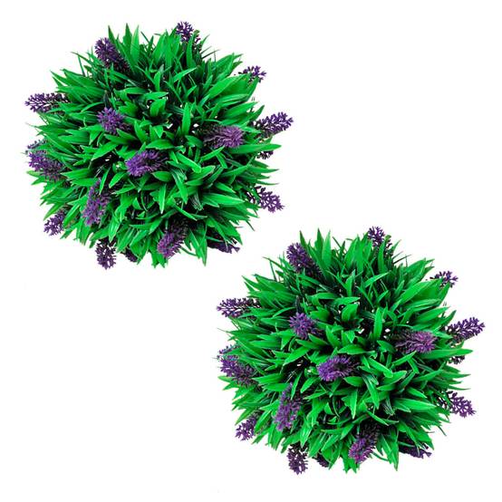 Autre - Ensemble de 2 boules de buis artificiel avec lavande 28 cm - Image 1