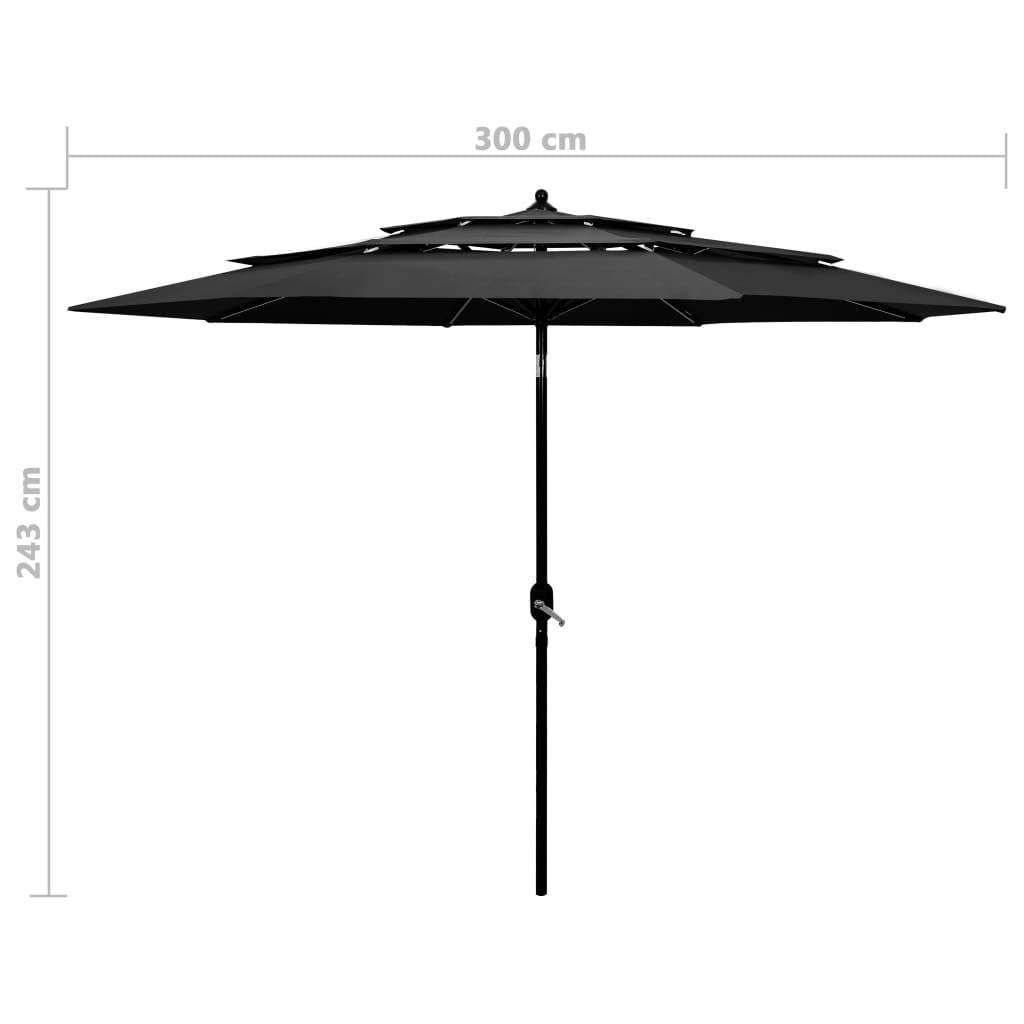 Helloshop26 - Parasol à 3 niveaux avec mât en aluminium 3 m anthracite - Imagen 7