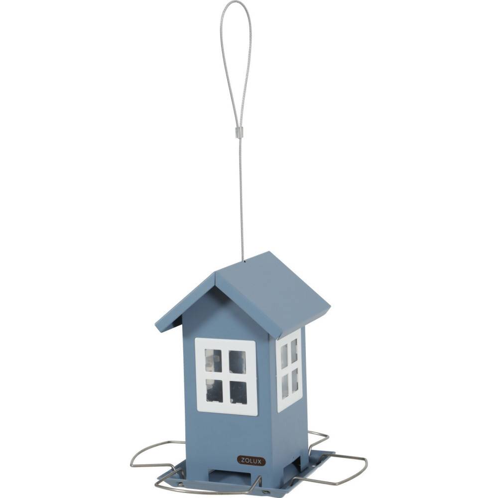 Mangeoire maisonnette bleu 4 fenêtres, pour graines oiseaux. - Image 4