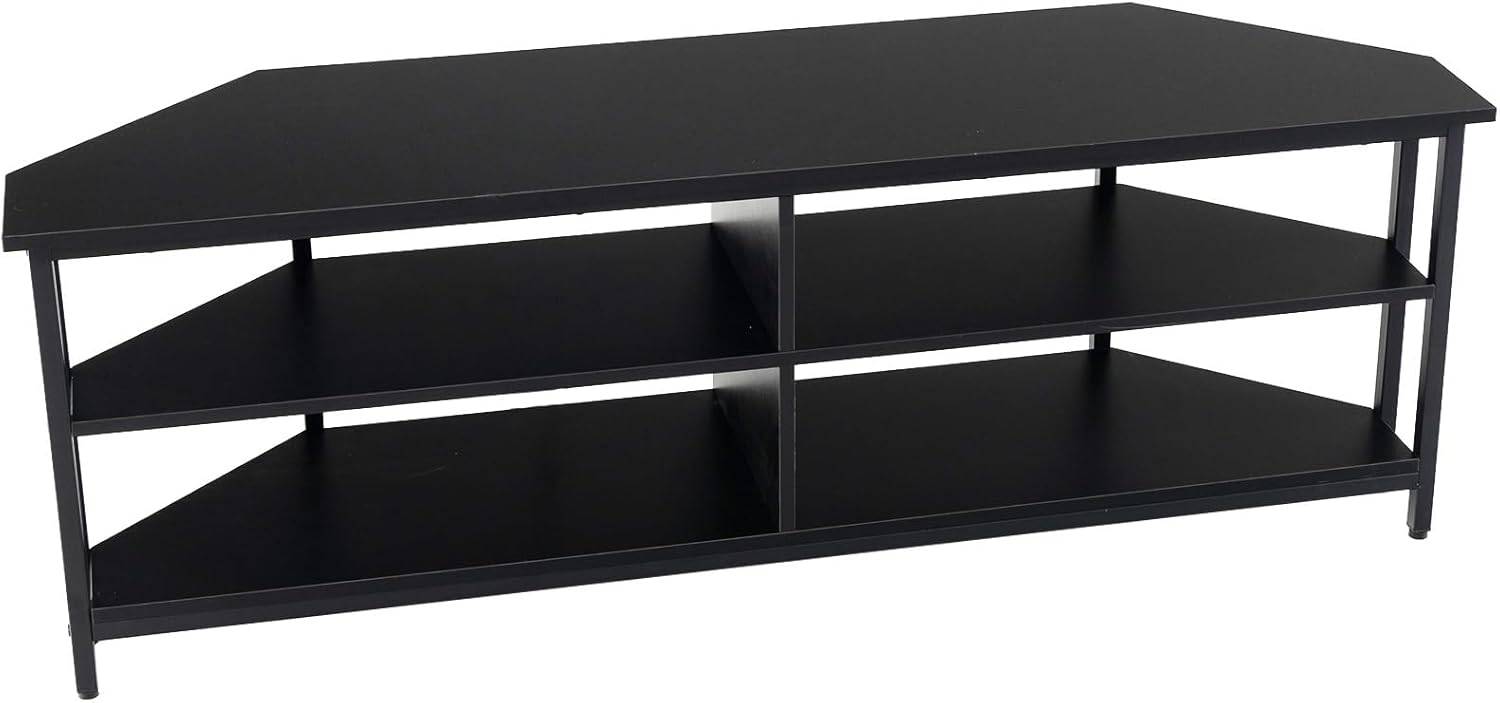Meuble TV Angle, Meuble Télé avec Prise, 2 Prises, 2 USB, 1 Type-C, Petit Meuble TV pour 65", Meuble TV Bois 3 Niveaux (Noir) - Imagen 9
