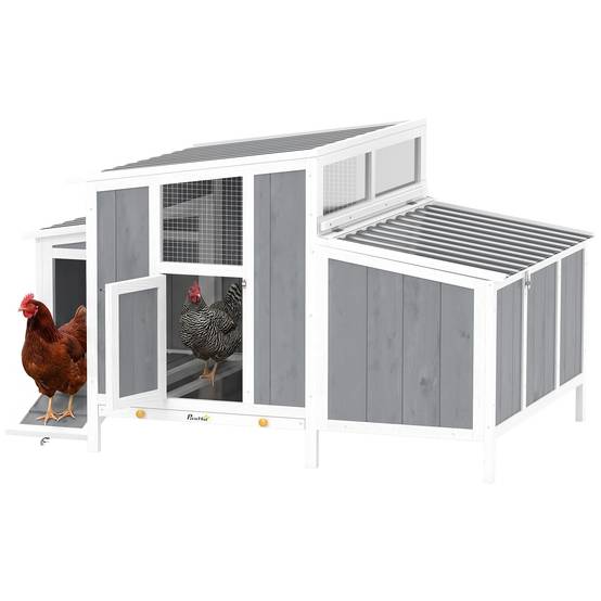 Poulailler en bois avec porte verrouillable, pondoir et toit imperméable en PET pour 3 à 4 poules, 145 x 90 x 92 cm, gris - Image 2