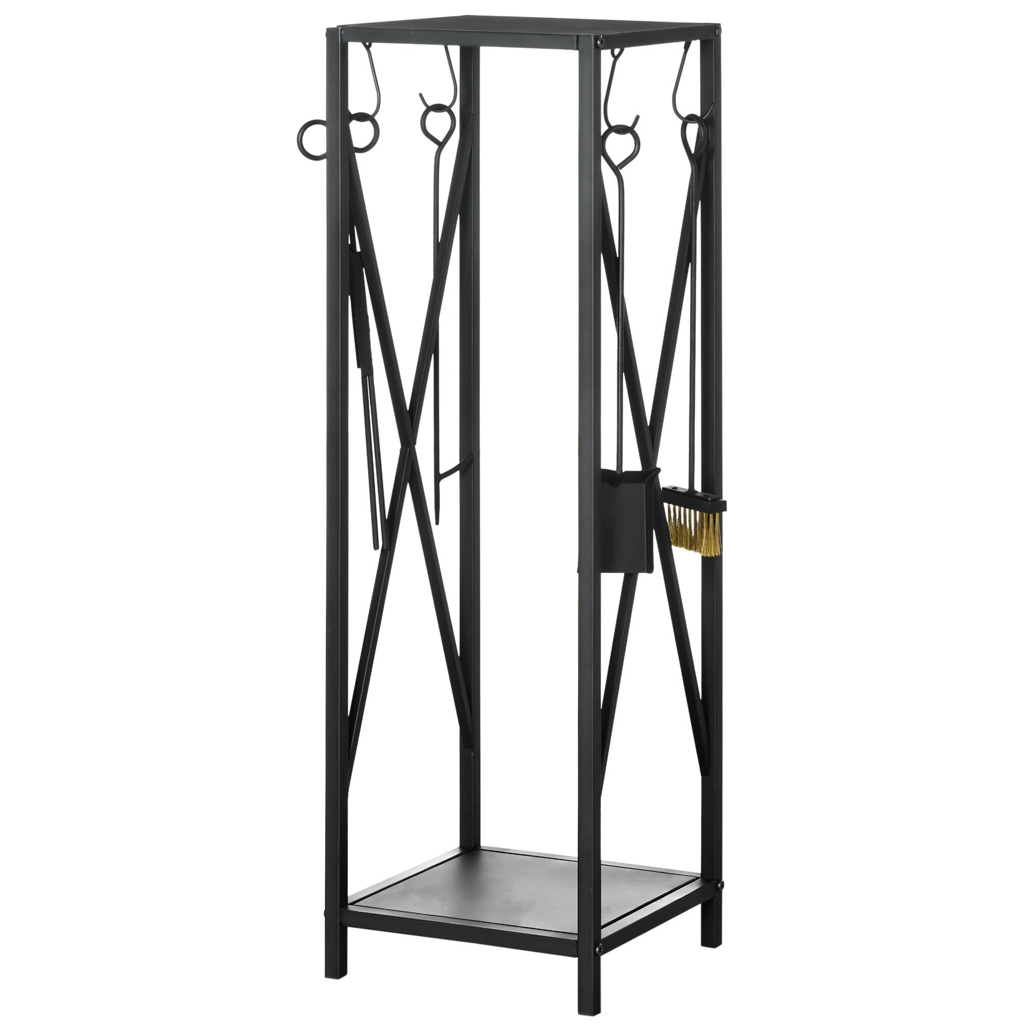 Range-bûches colonne cheminée métal salon 4 accessoires gain de place 111cm noir - ComfortXL Outdoor Living - Image 2