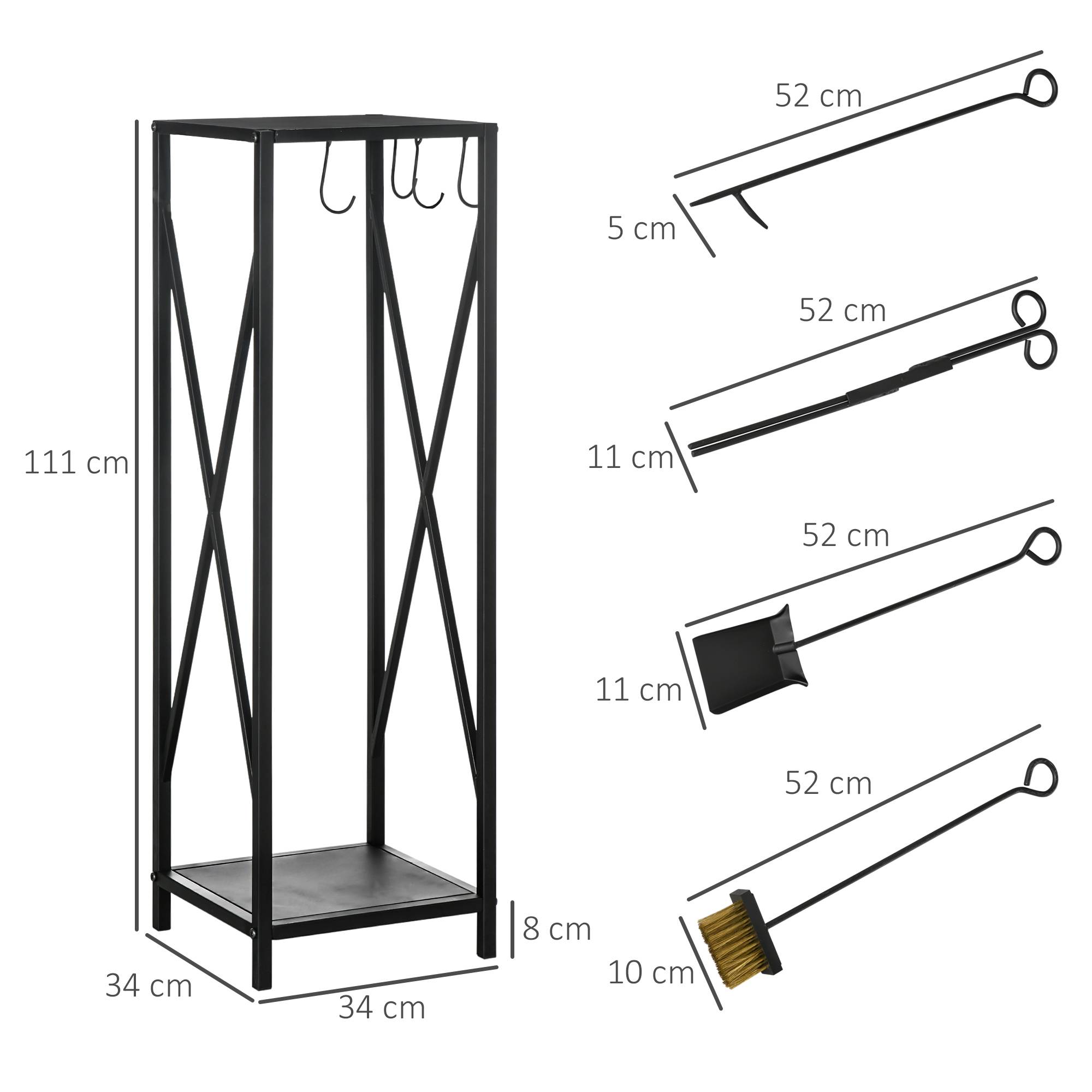 Range-bûches colonne cheminée métal salon 4 accessoires gain de place 111cm noir - ComfortXL Outdoor Living - Image 5