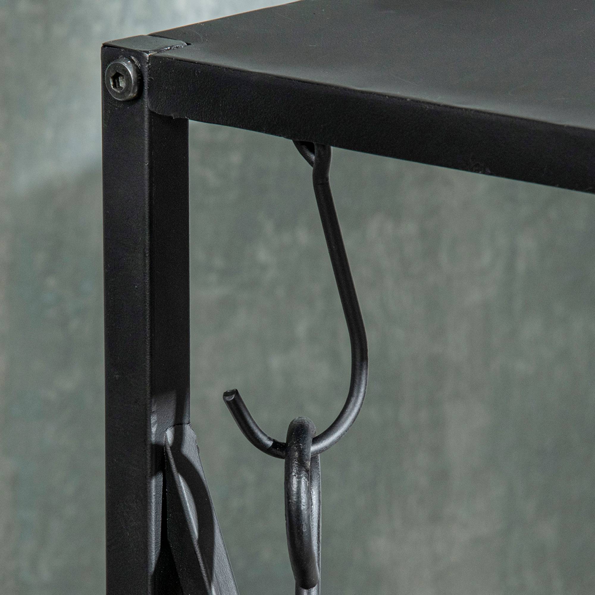 Range-bûches colonne cheminée métal salon 4 accessoires gain de place 111cm noir - ComfortXL Outdoor Living - Image 10
