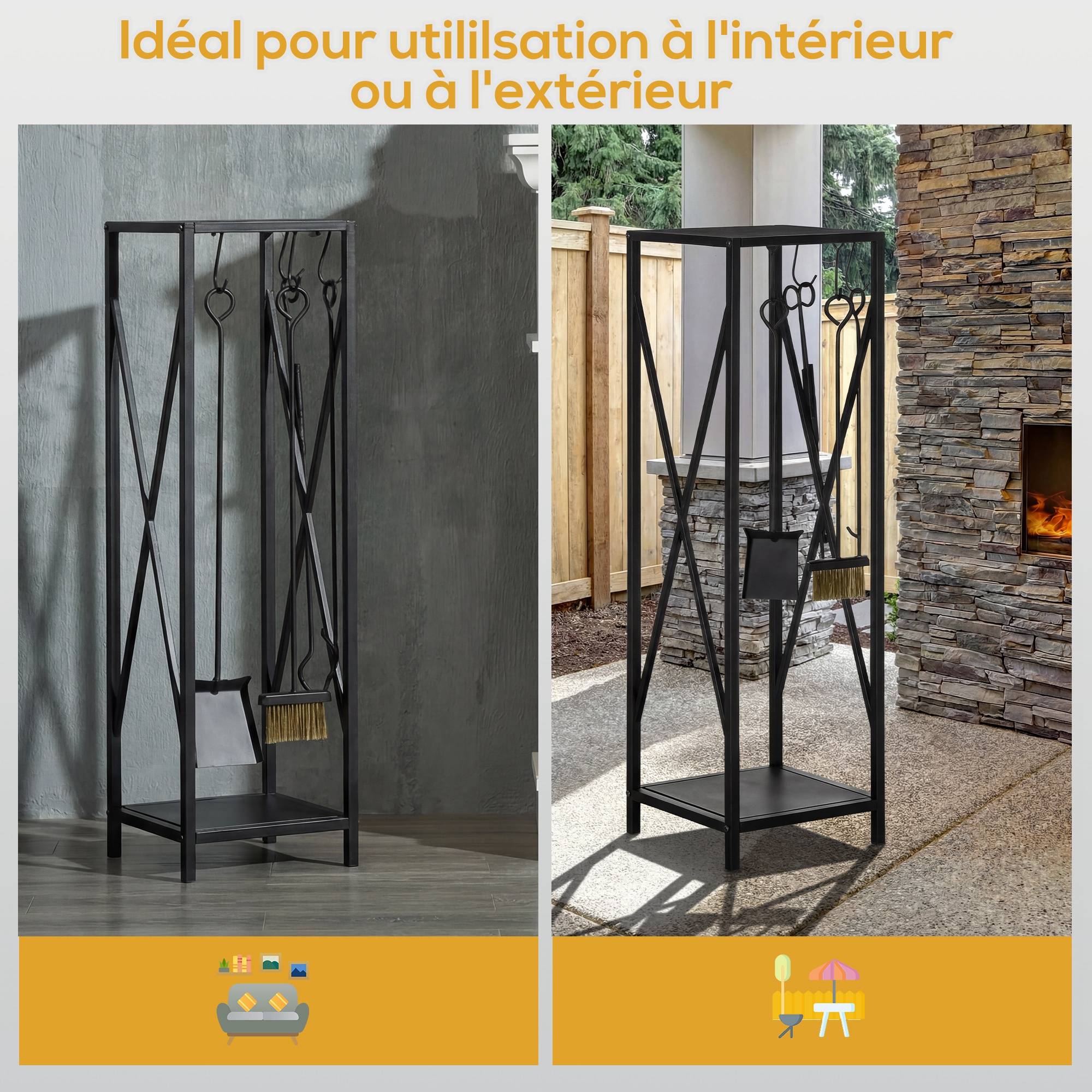 Range-bûches colonne cheminée métal salon 4 accessoires gain de place 111cm noir - ComfortXL Outdoor Living - Image 7