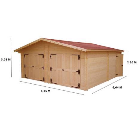 Garage dble en bois Vendôme 34.57 m² madriers de 60 mm - Imagen 3