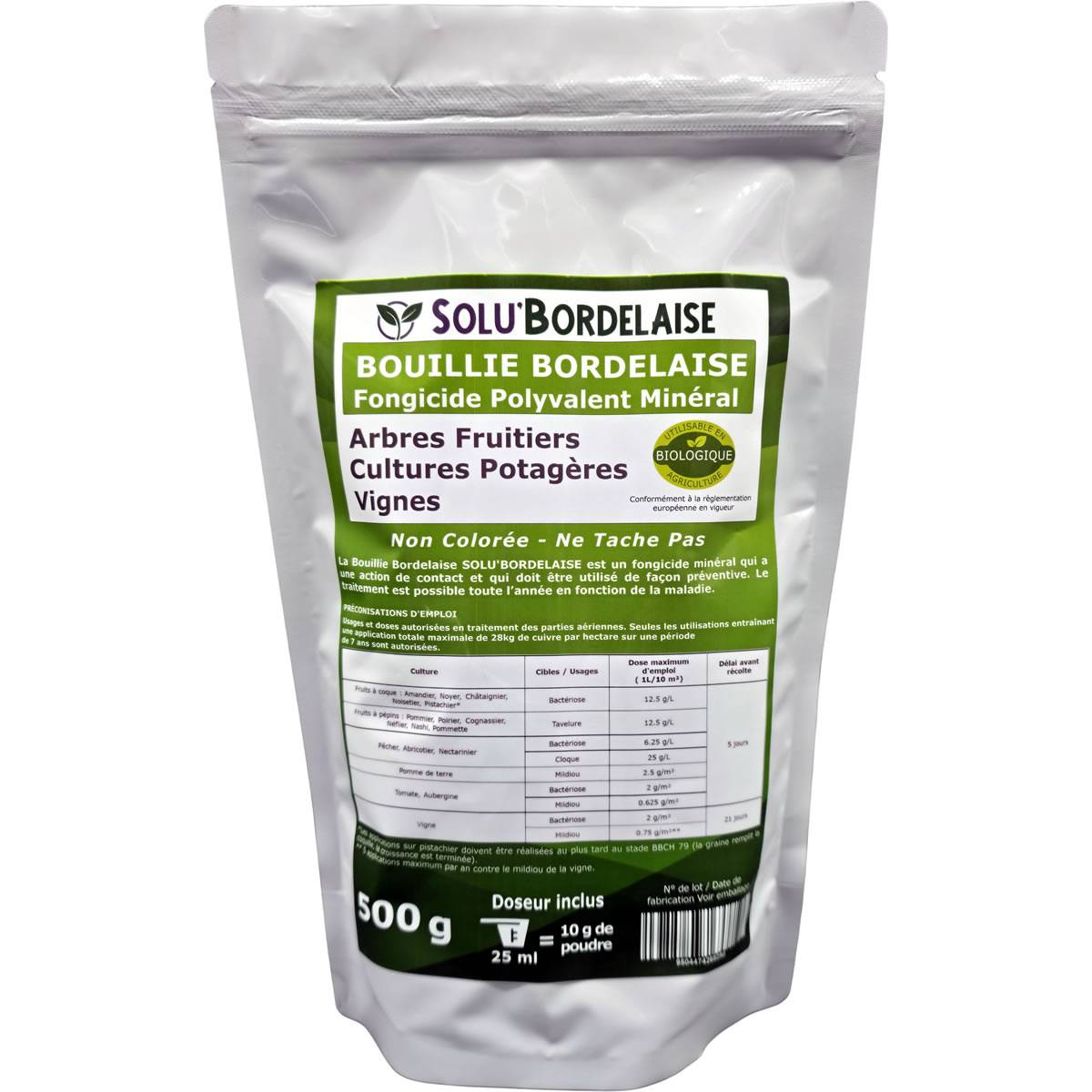 Solu'Bordelaise - Cloque du Pêcher - 500 g de Bouillie Bordelaise Non Colorée - Polyvalent - Sulfate de Cuivre 200 g/kg - Doseur Inclus - Image 5