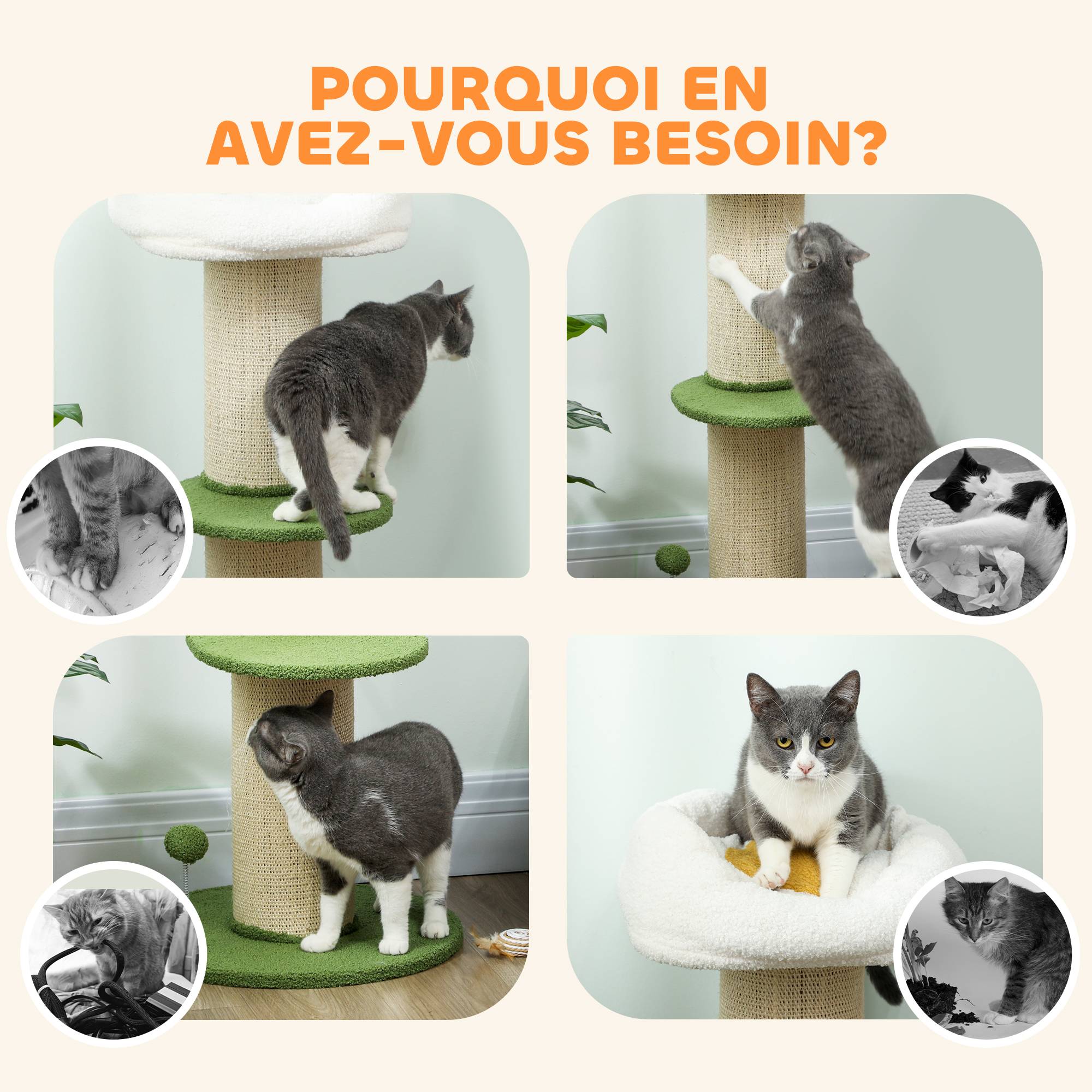 Arbre à chat Polaire teddy Pour chats Détente et grattage 92cm Vert - ComfortXL Outdoor Living - Image 9