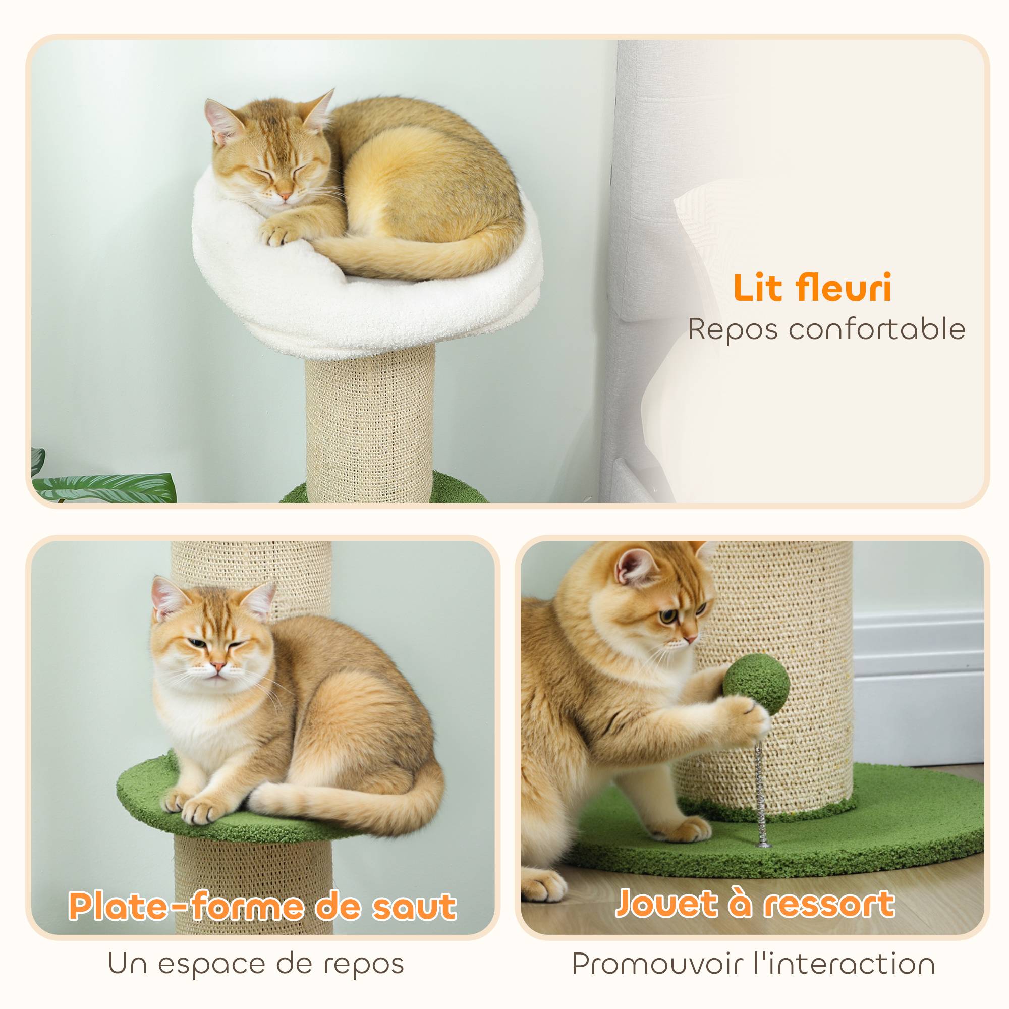 Arbre à chat Polaire teddy Pour chats Détente et grattage 92cm Vert - ComfortXL Outdoor Living - Image 7