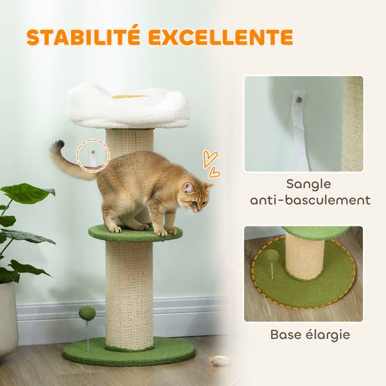 Arbre à chat Polaire teddy Pour chats Détente et grattage 92cm Vert - ComfortXL Outdoor Living - Image 8