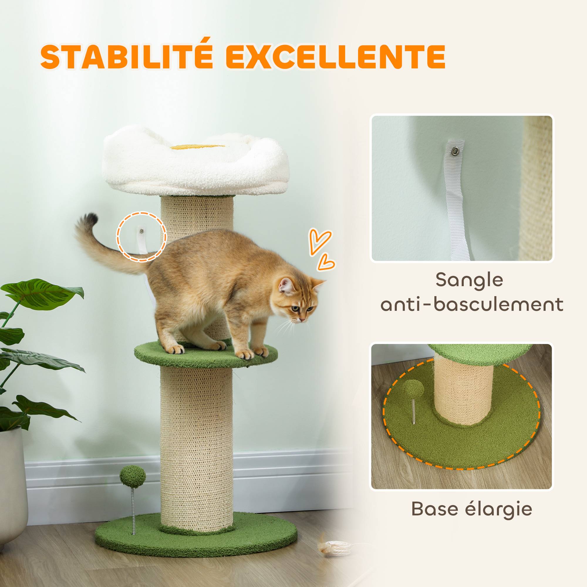 Arbre à chat Polaire teddy Pour chats Détente et grattage 92cm Vert - ComfortXL Outdoor Living - Image 8