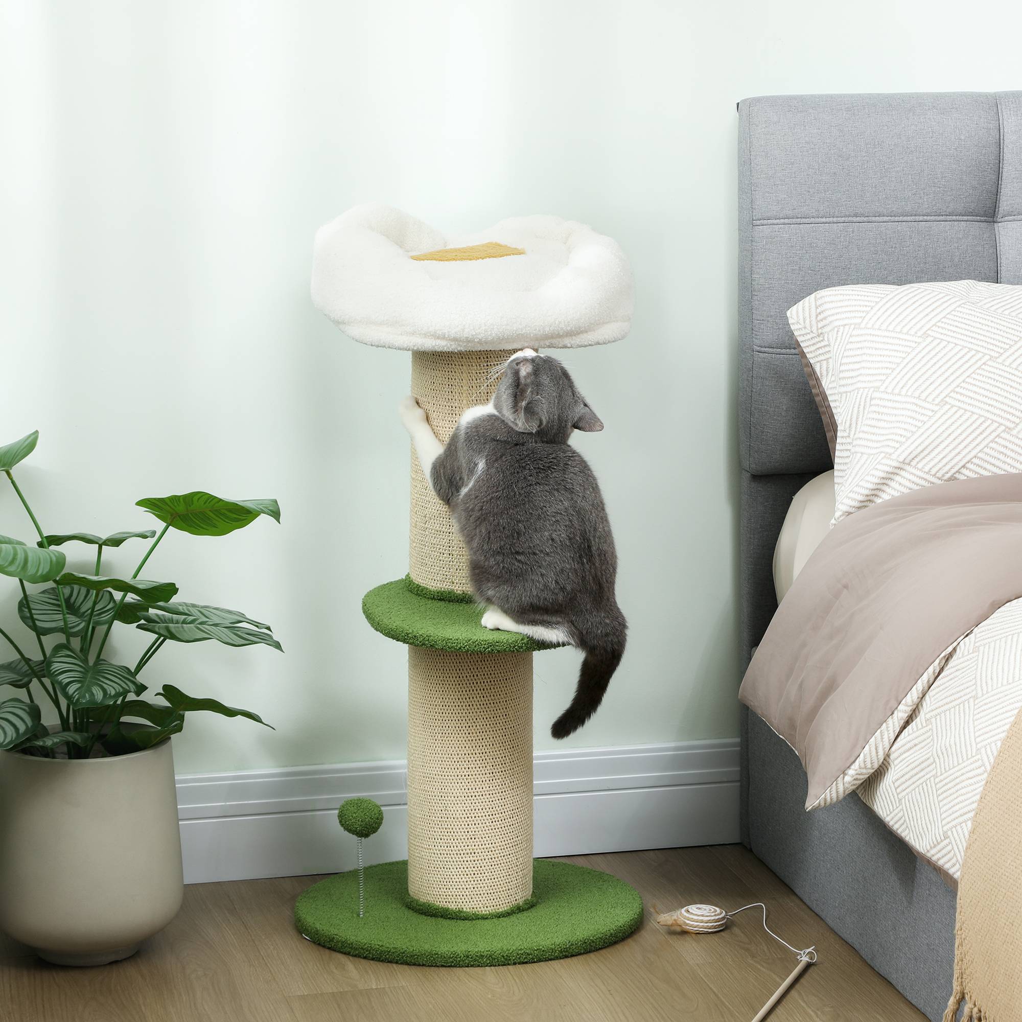 Arbre à chat Polaire teddy Pour chats Détente et grattage 92cm Vert - ComfortXL Outdoor Living - Image 4