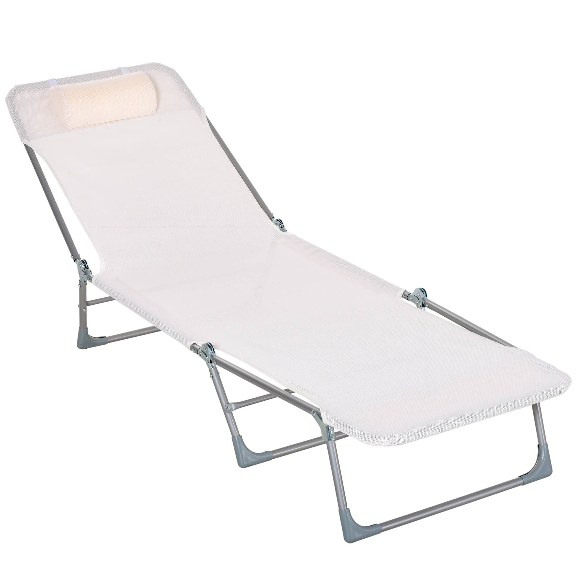 Bain de soleil transat chaise longue inclinable pliable avec oreiller - 182x56x28cm Tissu Crème fr34 - Image 2