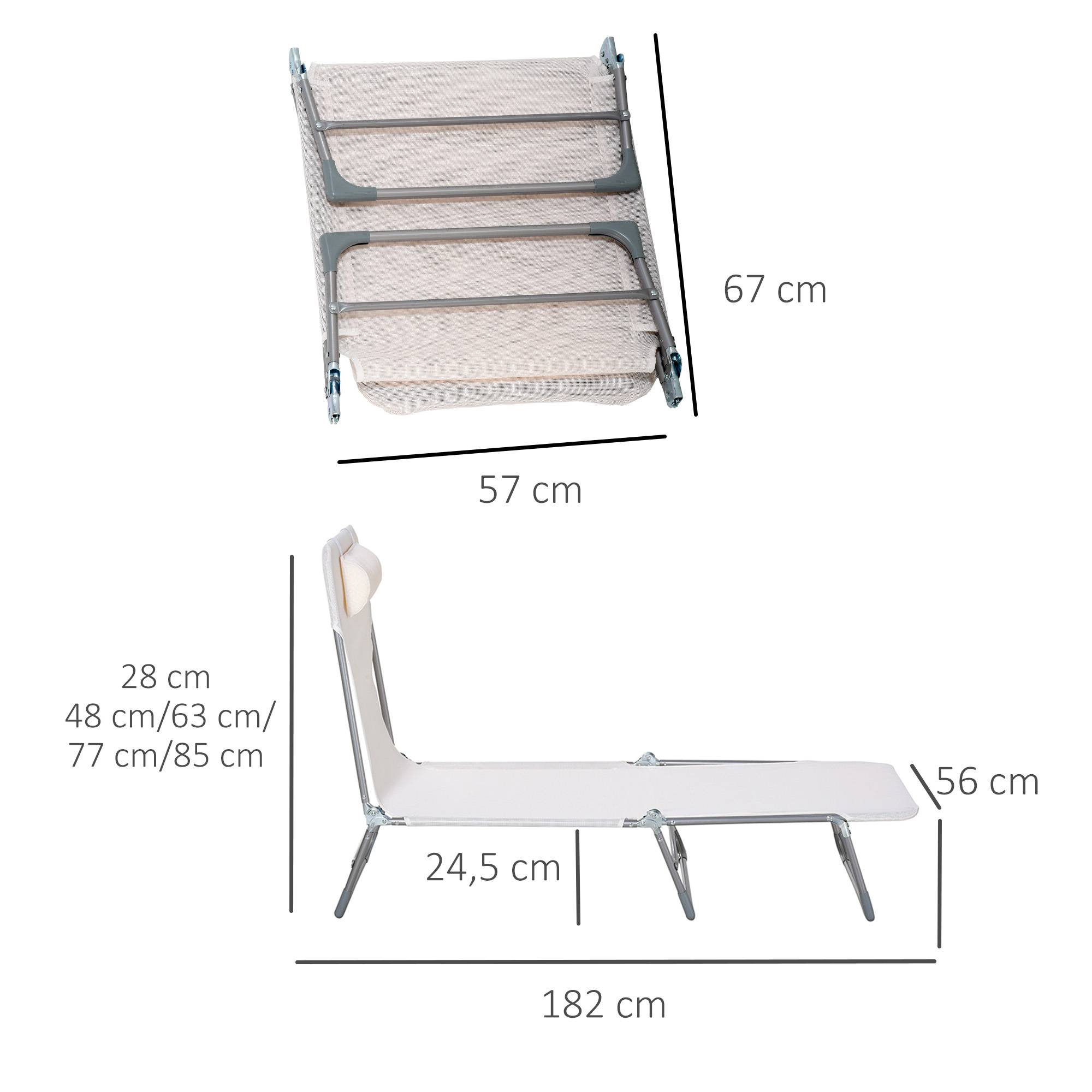 Bain de soleil transat chaise longue inclinable pliable avec oreiller - 182x56x28cm Tissu Crème fr34 - Image 5