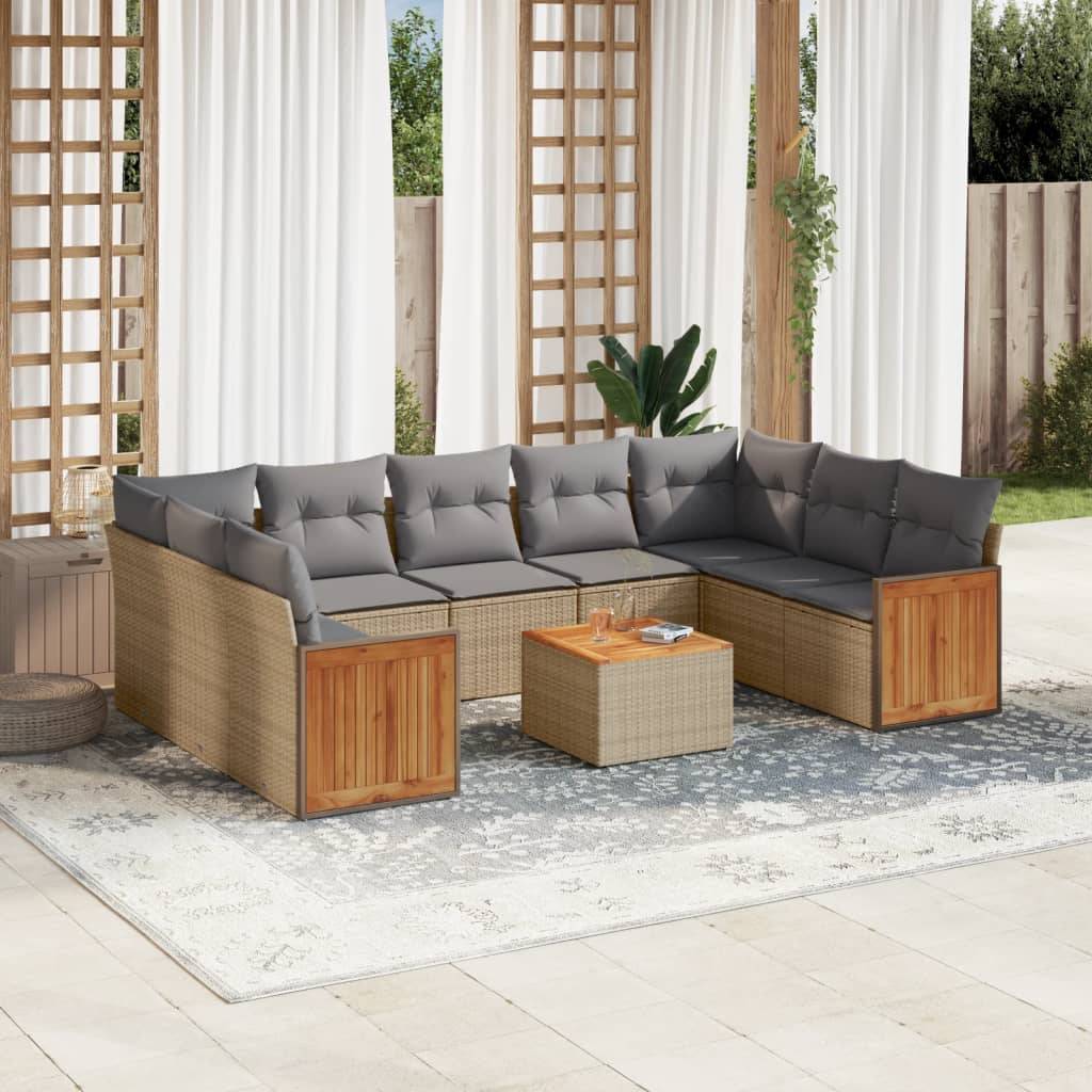 Salon de Jardin Confortable 10 Pcs Résine Tressée avec Coussins Gris Clair pour Jardin et Patio Beige – ComfortXL Outdoor Living
