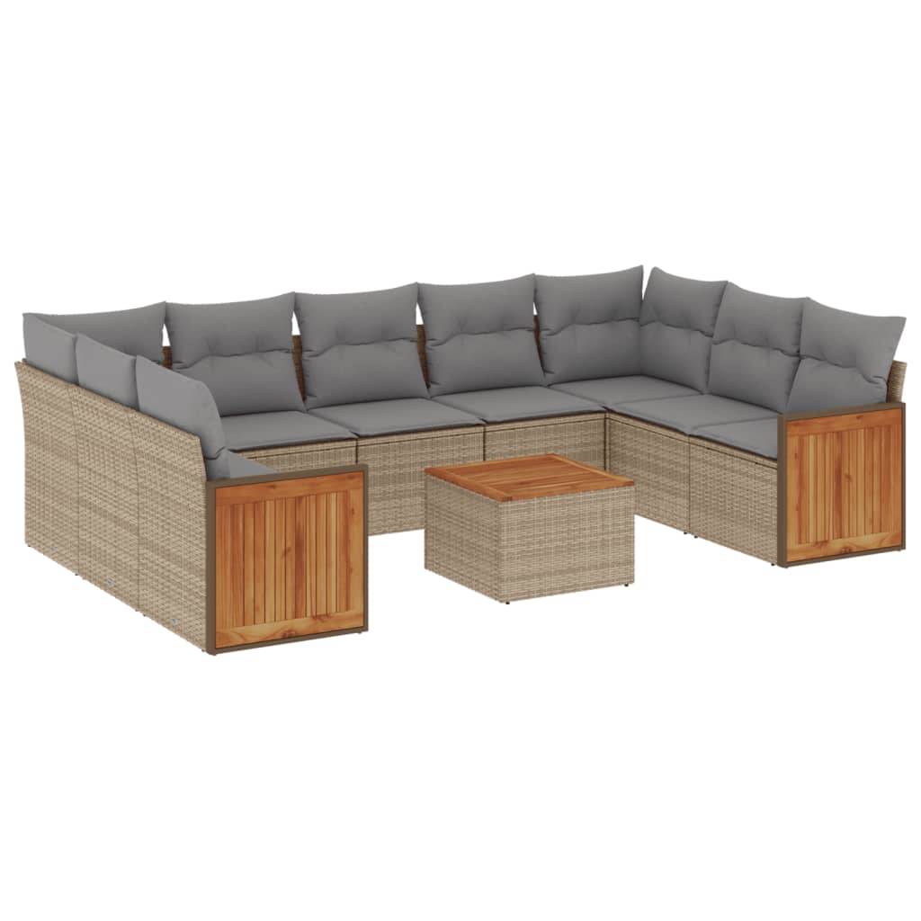 Salon de Jardin Confortable 10 Pcs Résine Tressée avec Coussins Gris Clair pour Jardin et Patio Beige – ComfortXL Outdoor Living - Image 2