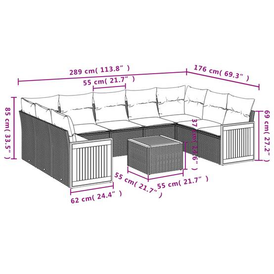 Salon de Jardin Confortable 10 Pcs Résine Tressée avec Coussins Gris Clair pour Jardin et Patio Beige – ComfortXL Outdoor Living - Image 8