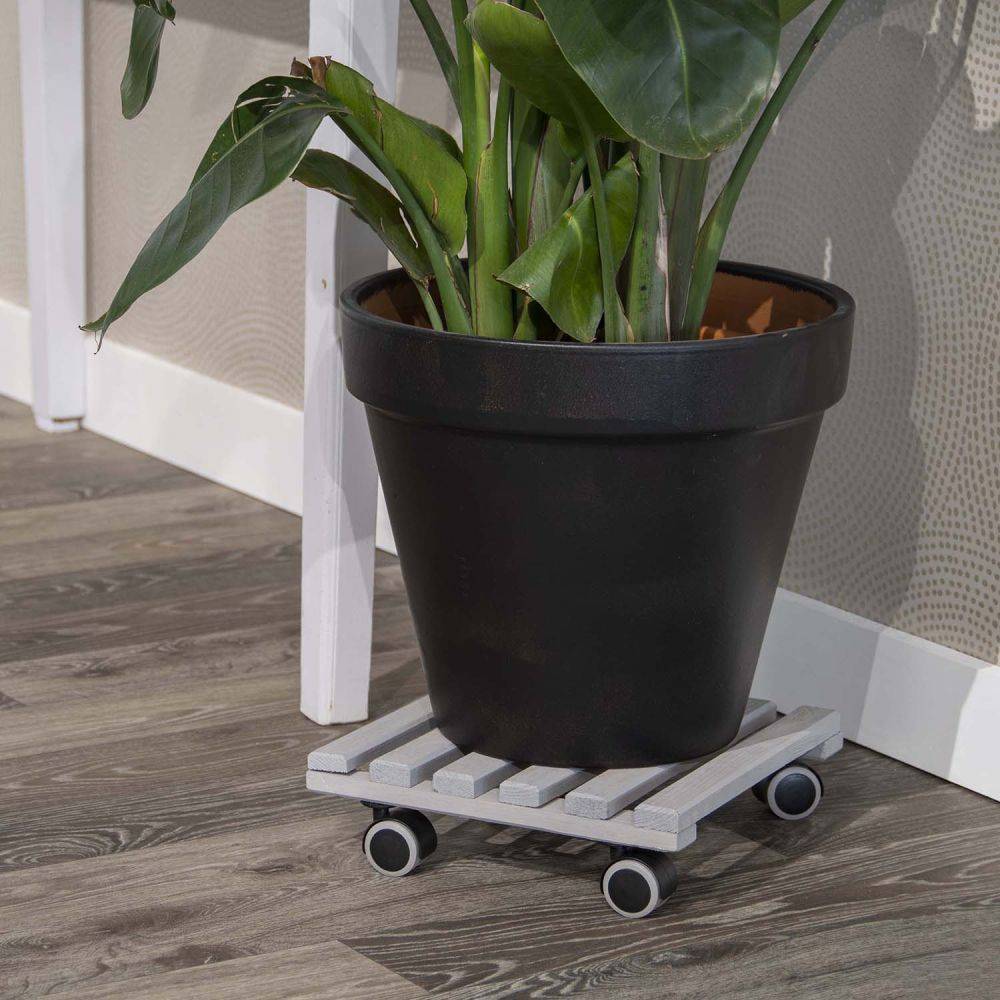 Esschert Design - Support à roulettes en bois pour plantes d'intérieur Carré - Gris Esschert's Garden - Imagen 2