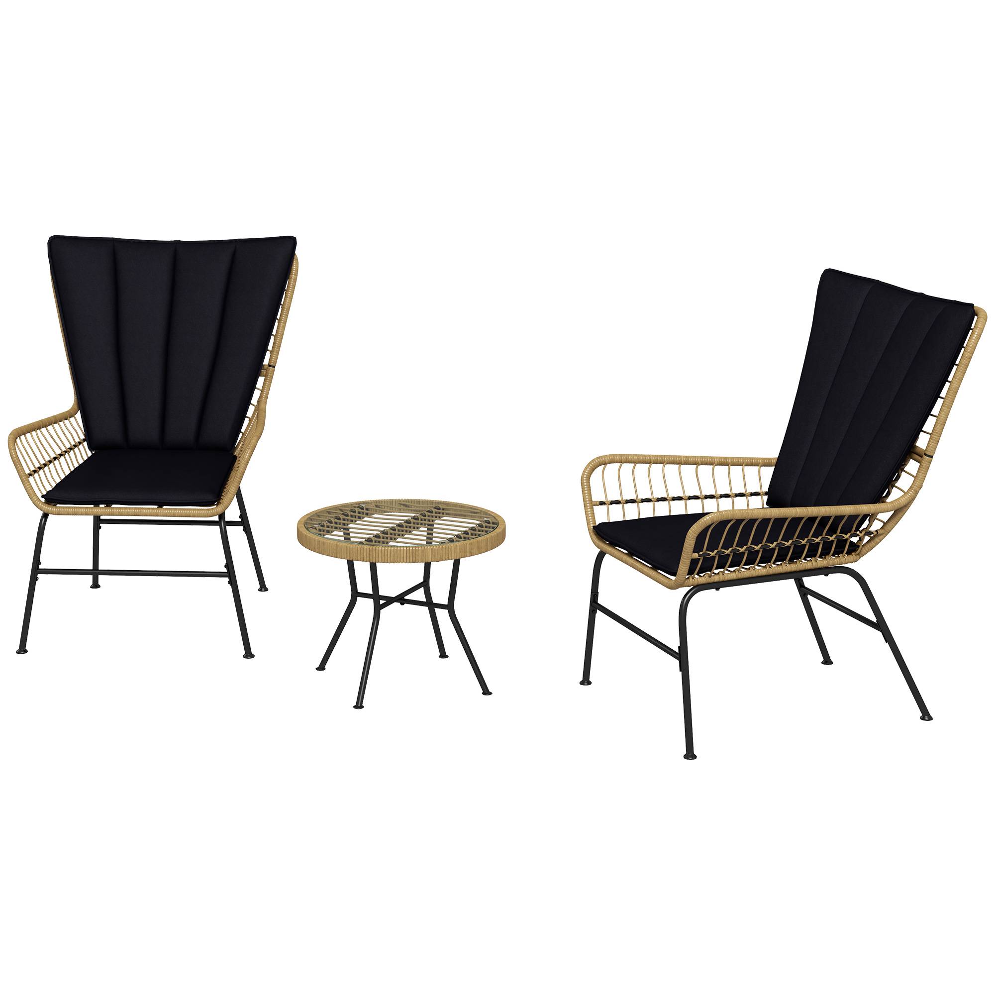 Ensemble bistro balcon : style bohème, résistant aux intempéries, 76x66x96 cm, noir - Image 1
