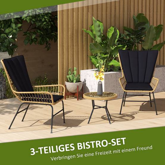 Ensemble bistro balcon : style bohème, résistant aux intempéries, 76x66x96 cm, noir - Image 4
