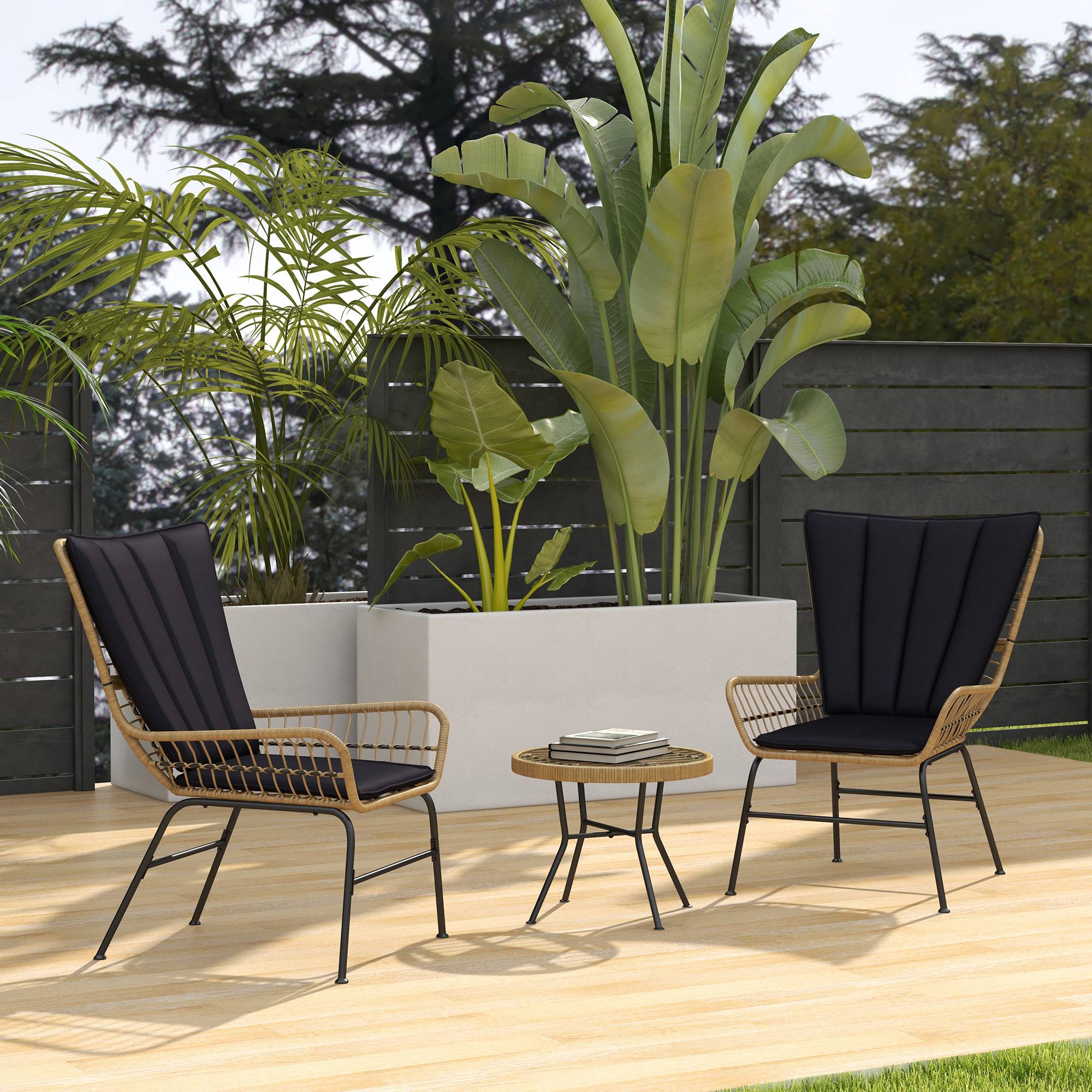 Ensemble bistro balcon : style bohème, résistant aux intempéries, 76x66x96 cm, noir - Image 2