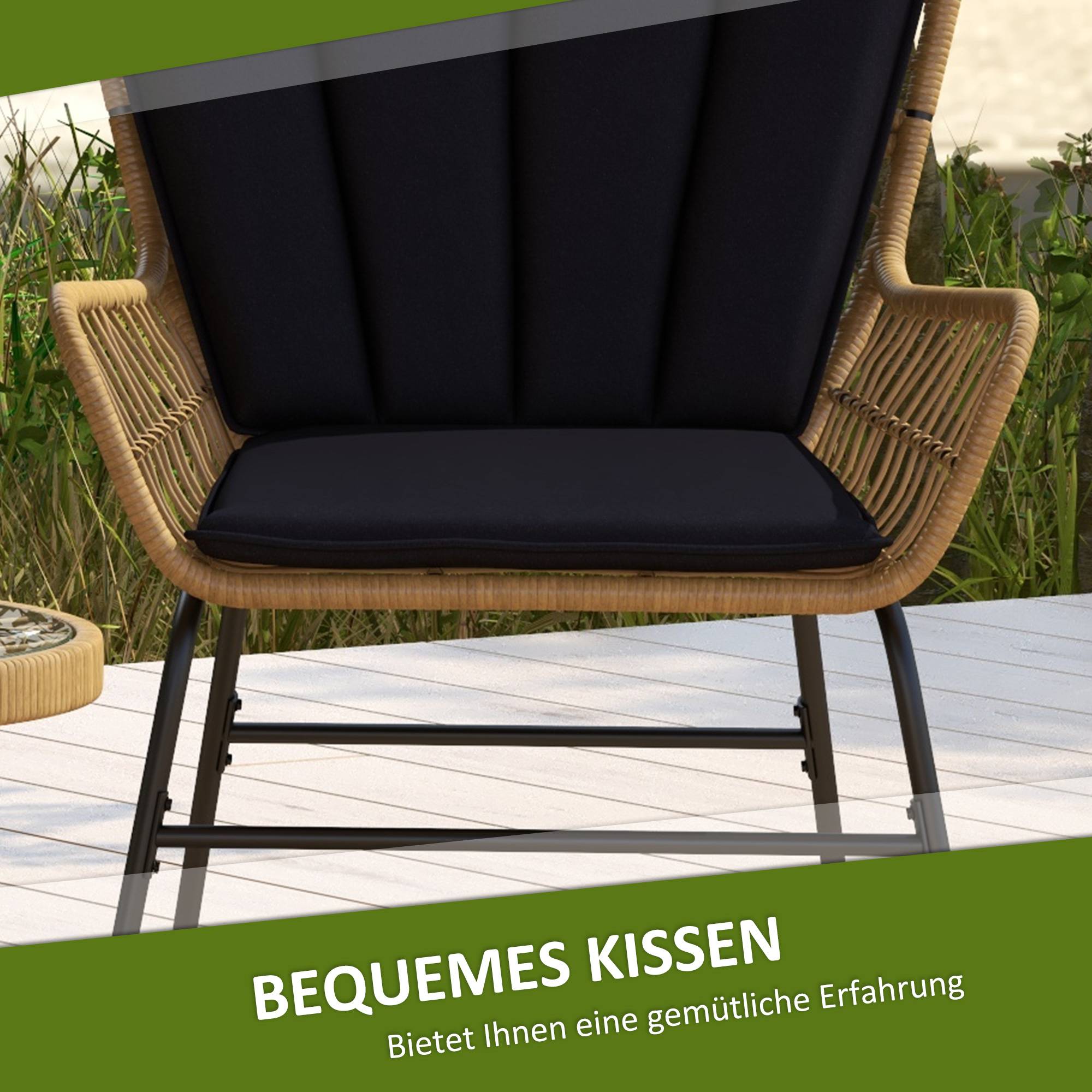 Ensemble bistro balcon : style bohème, résistant aux intempéries, 76x66x96 cm, noir - Image 5