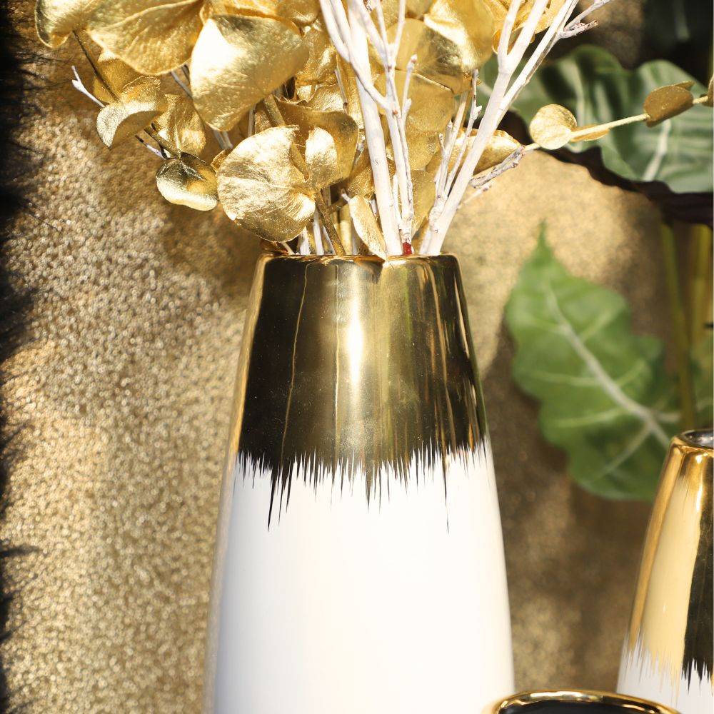 Vase en céramique blanc et doré 14.5 x 46 cm Chemin de campagne - Imagen 4