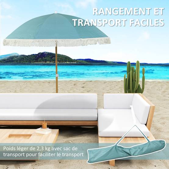 Outtec Parasol Réglable Hauteur 200cm - Parasol Plage Jardin Portable Léger - Protection Solaire
