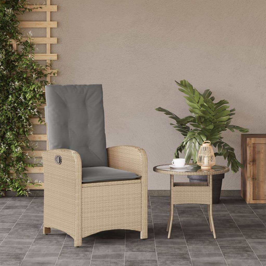 Chaise de jardin inclinable - Chaise d'extérieur - Fauteuil d'extérieur coussins mélange beige poly rotin - MEUBLE PRO - Image 3