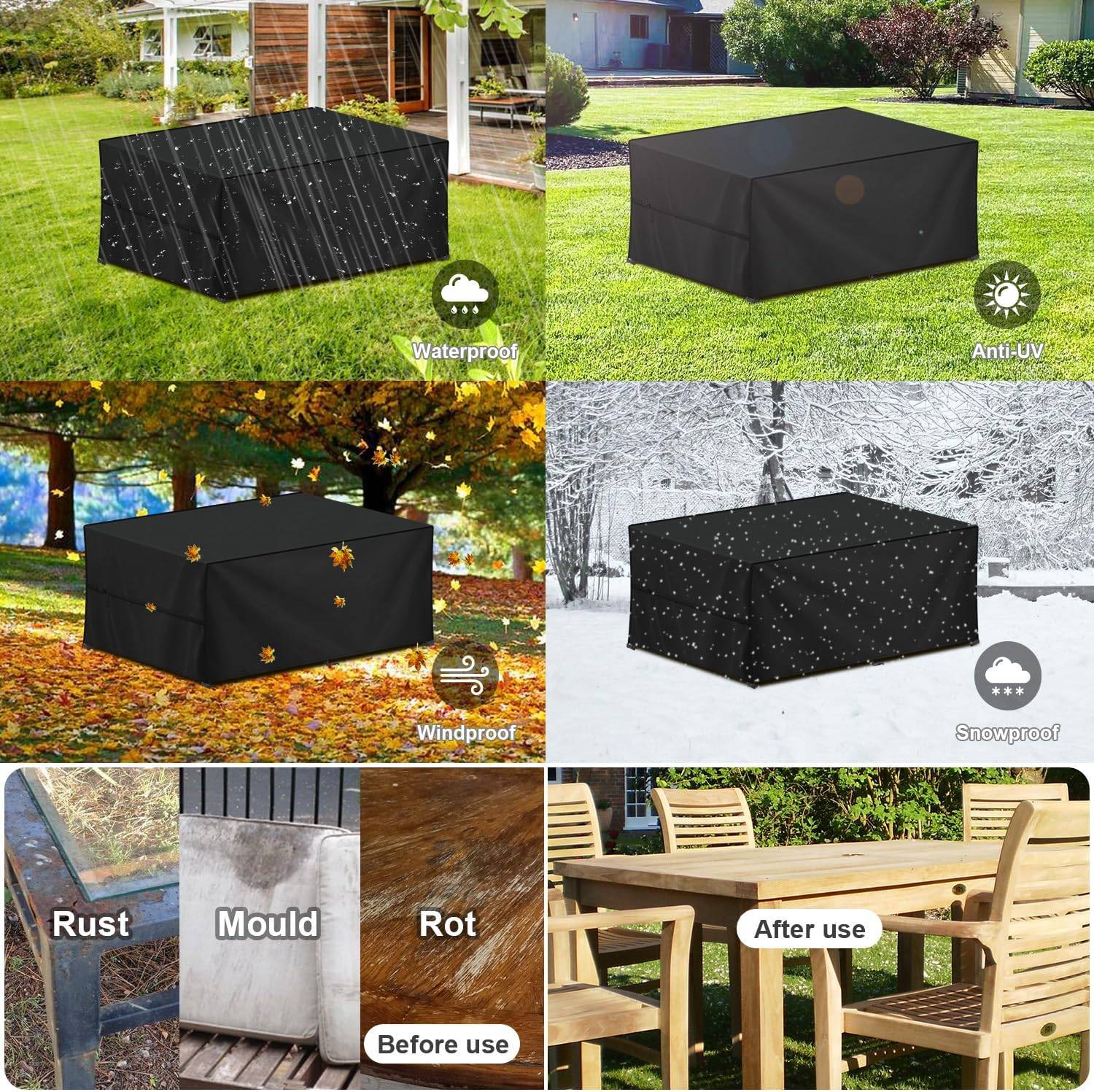 IntiMeg - Housse de protection pour meubles de jardin pour tables de jardin, 200 x 100 x 70 cm, bâche imperméable pour canapé de salon, bâche Oxford 420D - Image 4