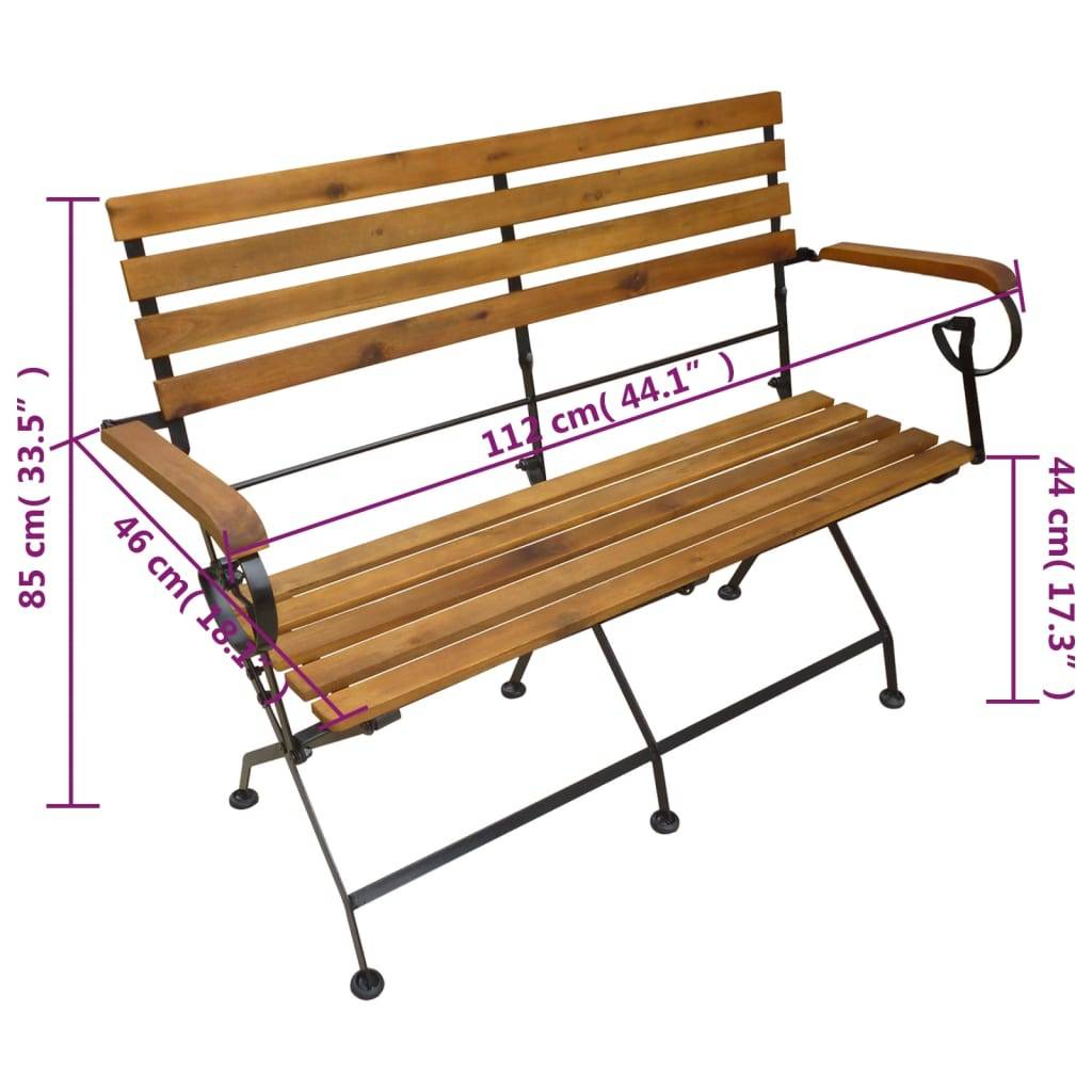 Banc pliable de jardin | Banquette De Jardin | Banc Extérieur 112 cm Bois d'acacia solide Maison Chic - Image 6