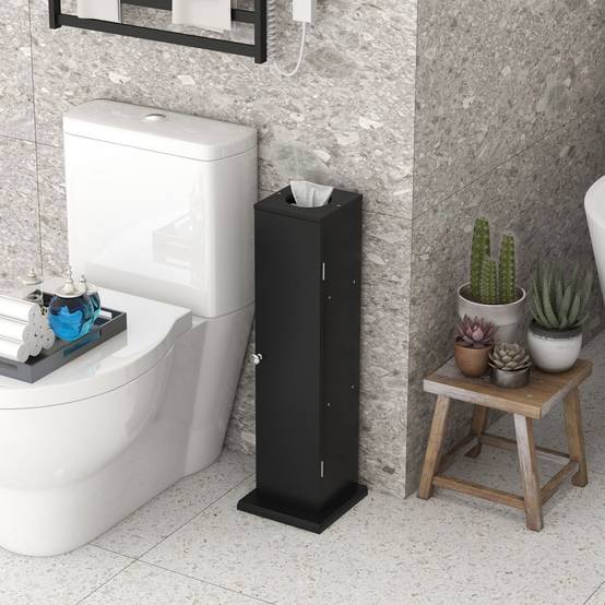Porte papier toilette 3 niveaux avec distributeur intégré, meuble WC rangement compact salle de bain moderne noir - Image 4