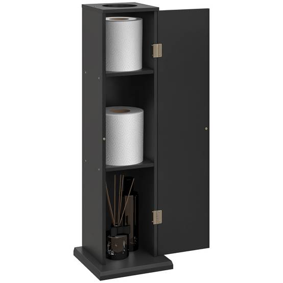 Porte papier toilette 3 niveaux avec distributeur intégré, meuble WC rangement compact salle de bain moderne noir - Image 1