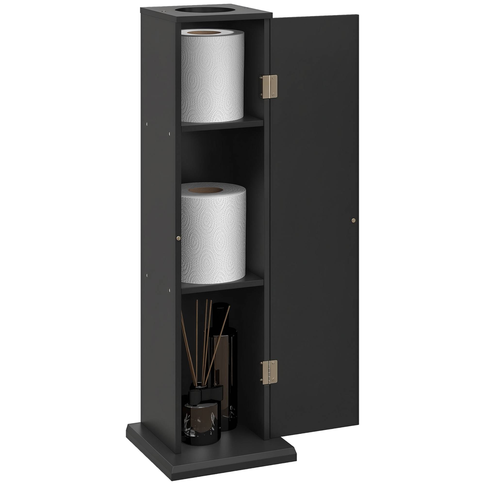 Porte papier toilette 3 niveaux avec distributeur intégré, meuble WC rangement compact salle de bain moderne noir - Image 1